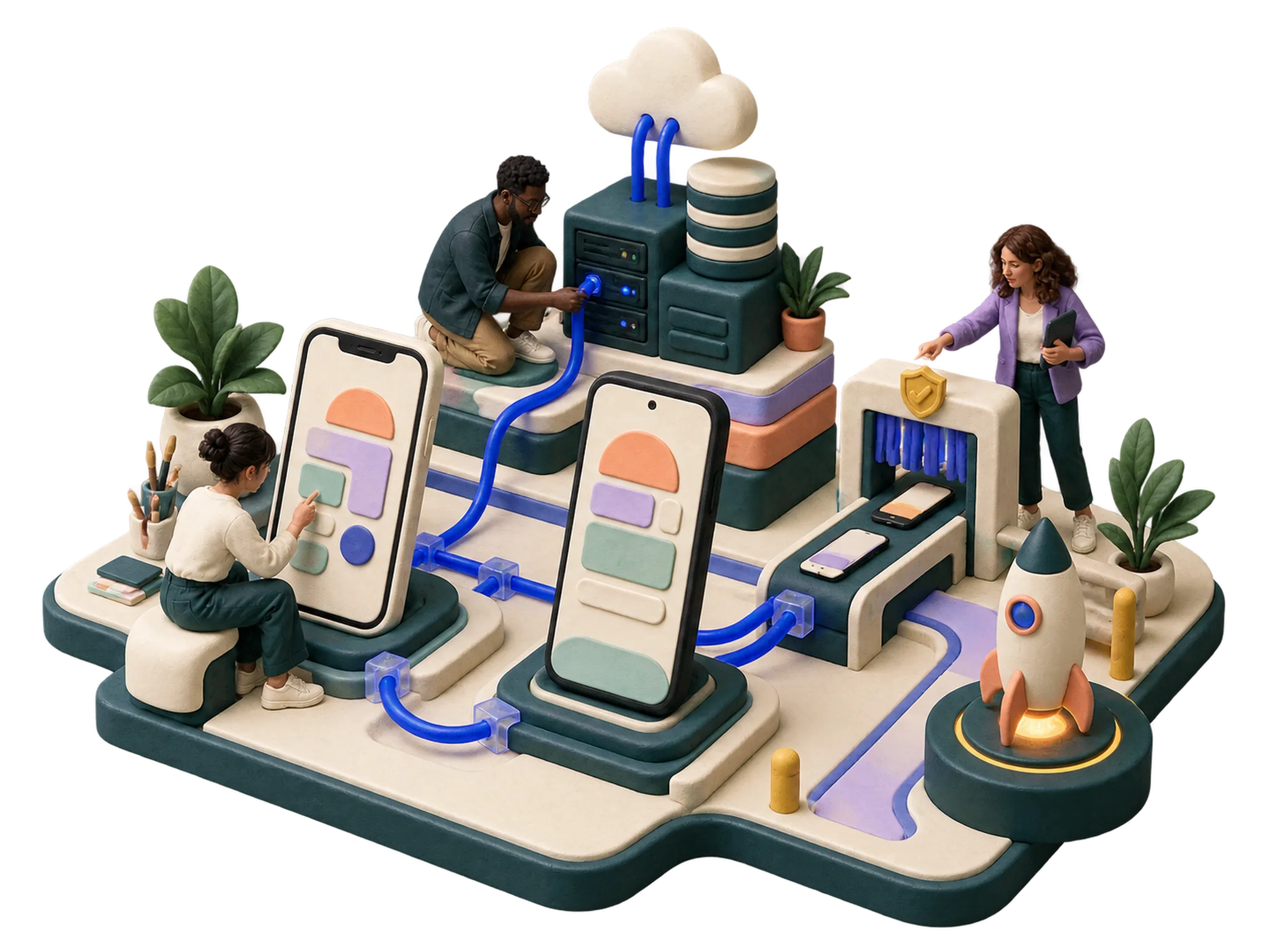A mobile product team carrying an application from concept through release